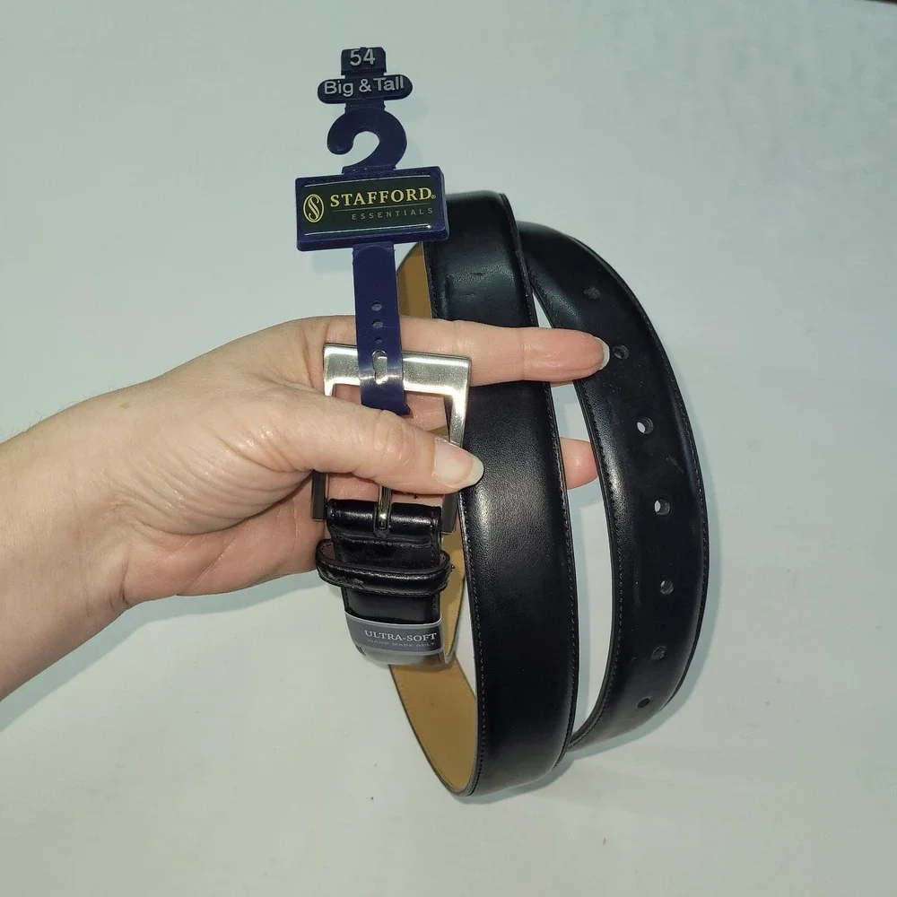 Stafford Dress Belt Men 54 Black Genuine Leather Big & Tall Hand Made Ultra-Soft